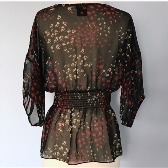 Anthropologie Fei Floral Silk Sheer 3/4 Sleeve Top - Picture 2 of 14